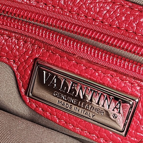 VALENTINA RED LEATHER SILVER HARDWARE HANDBAG MADE IN ITALY - Picture 11 of 15